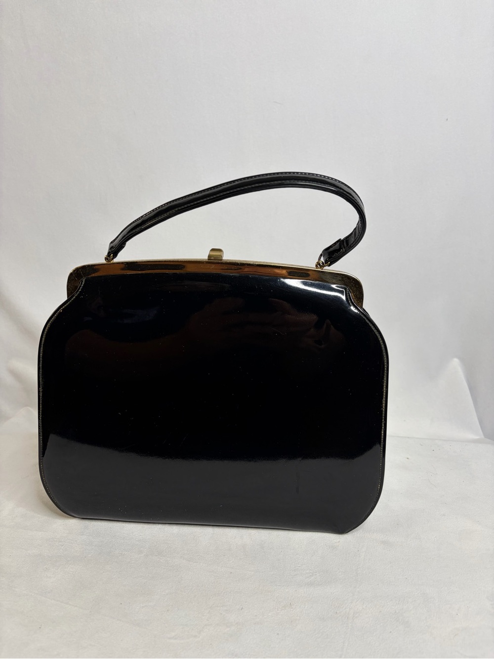 Vintage Theodor California Black Handbag Purse Gold Tone Ball Hardware